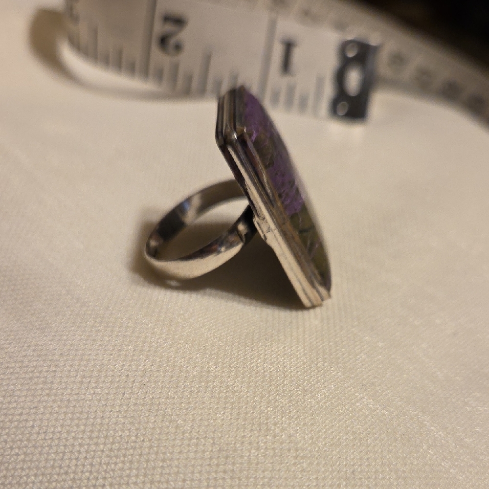 Sterling Silver Rectangular Purple-Green Gemstone… - image 4